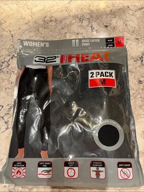 32 Degrees Women's Black Base Layer Leggings 2-Pack
